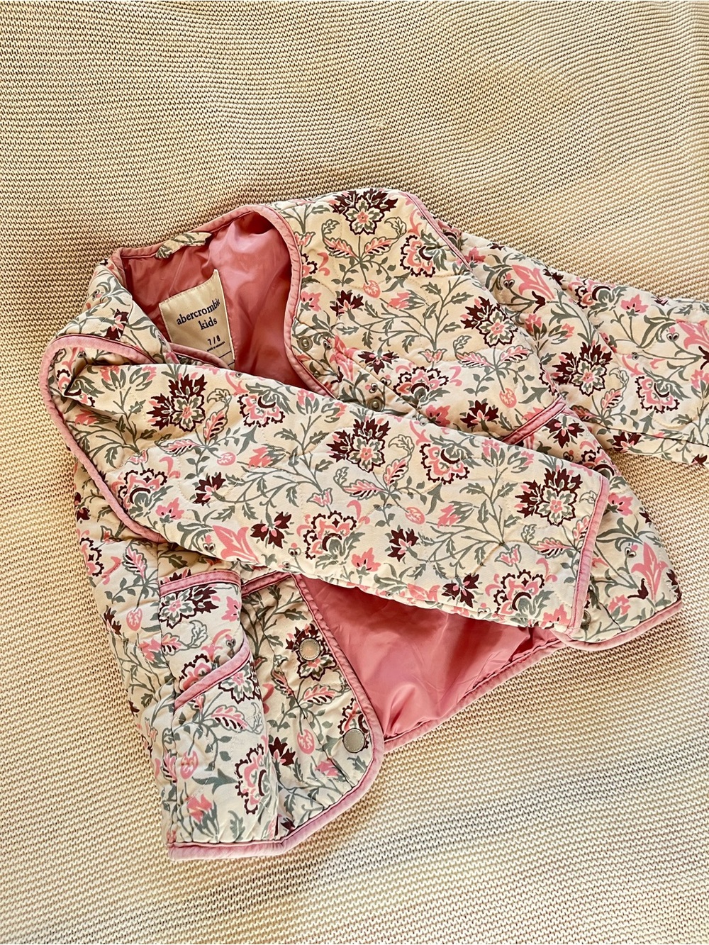 abercrombie kids cream and pink floral quilted jacket
